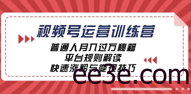 视频号运营训练营：普通人*秘籍，平台规则解读，快速涨粉与变现