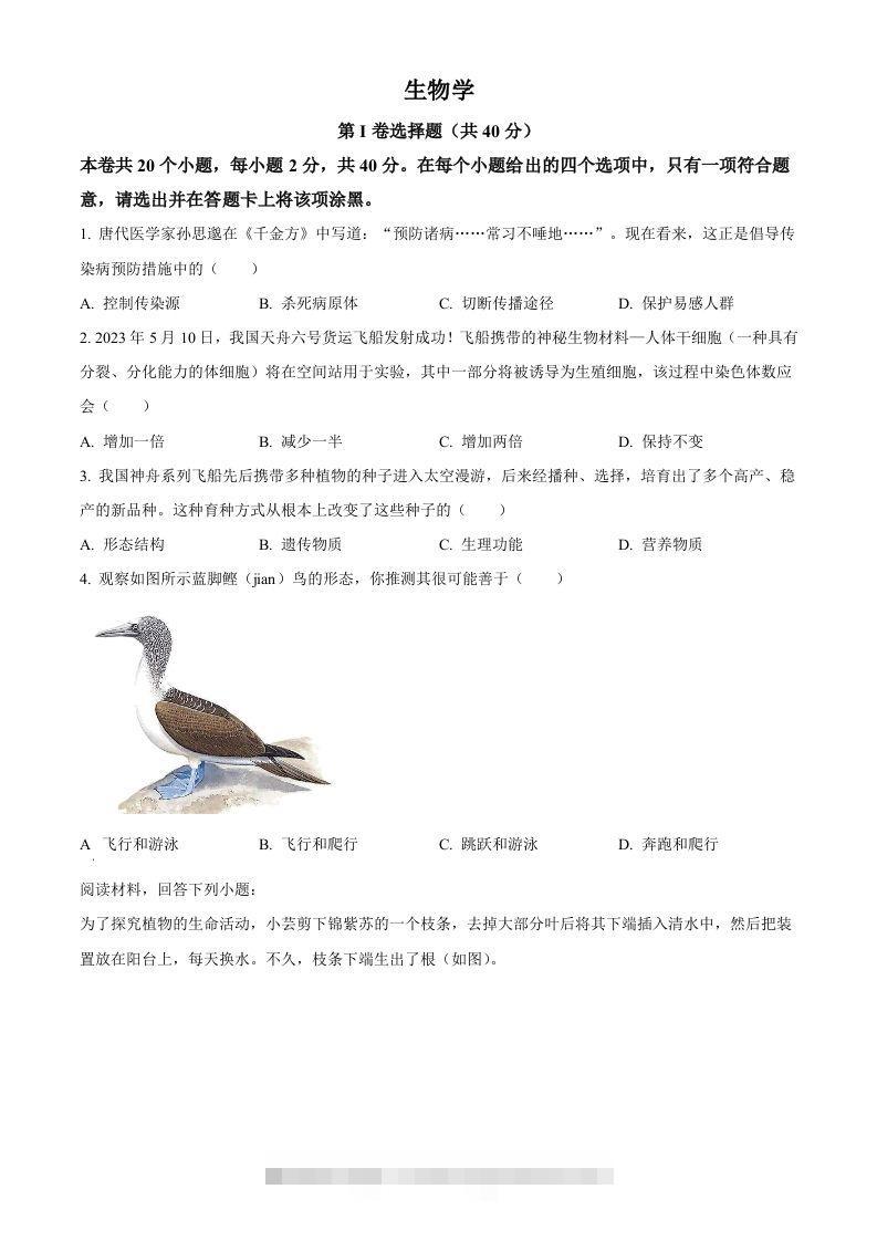 2023年山西省晋中市中考生物真题（空白卷） 此内容为付费资源，请付费后查看 ￥9.9￥29.9 VIP免费 SVIP免费 登录购买