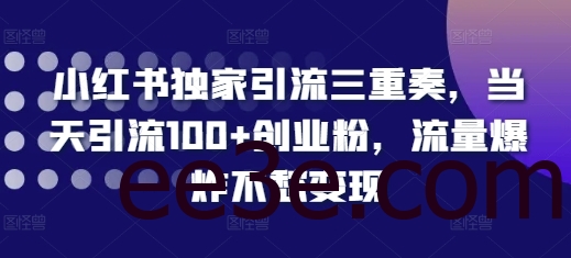 小红书独家引流三重奏，当天引流100+创业粉，流量*不愁变现【揭秘】