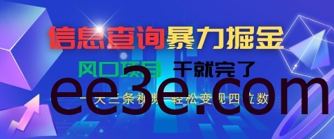 信息查询*掘金，一天三条视频，轻松变现四位数，风口项目干就完了【揭秘】