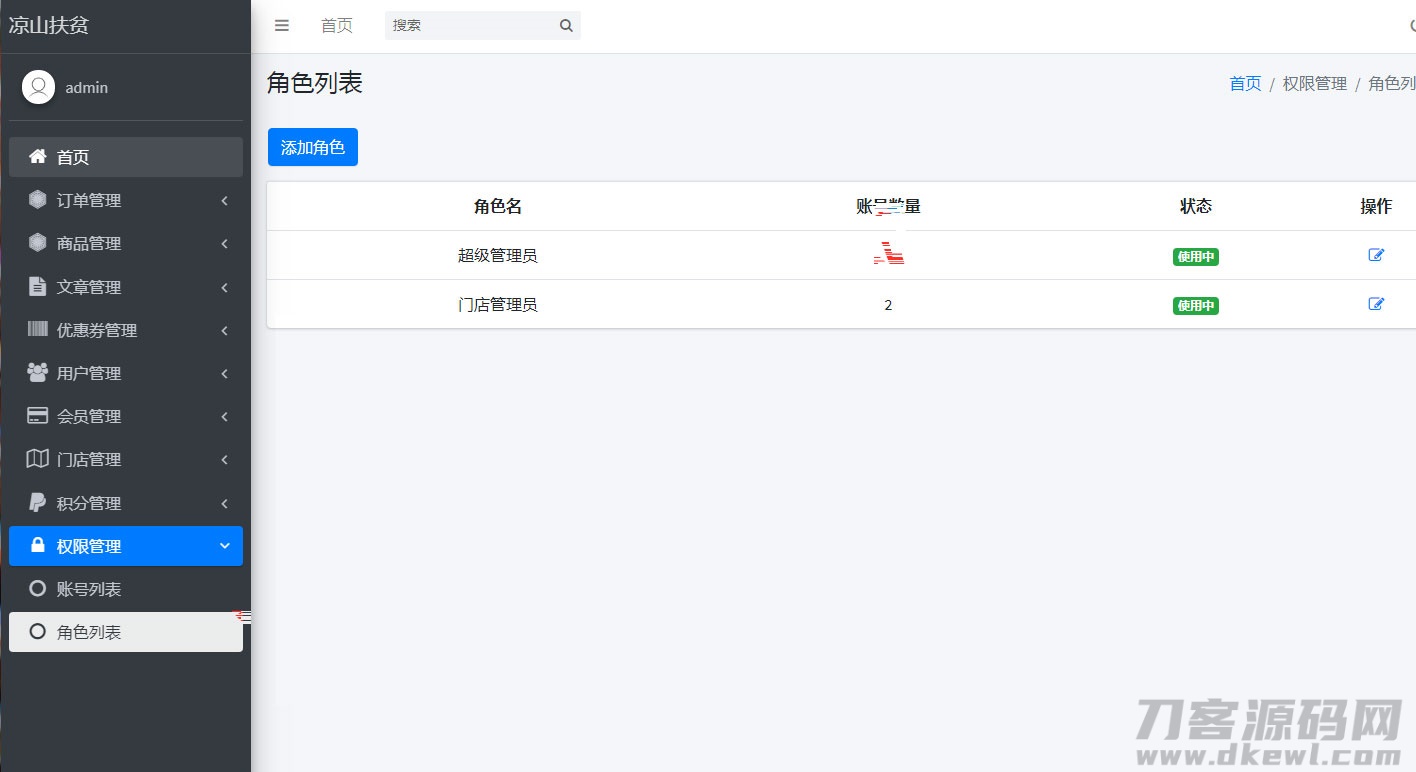 php网站后台角*管理系统源码